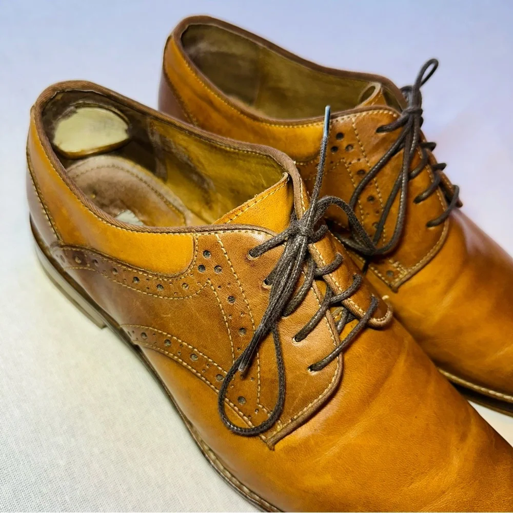 JOHNSTON & MURPHY BROWN LEATHER MENS OXFORD DRESS SHOE : GOOD COND